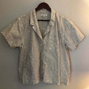 Madewell Blue Striped Eyelet Button Down Shirt